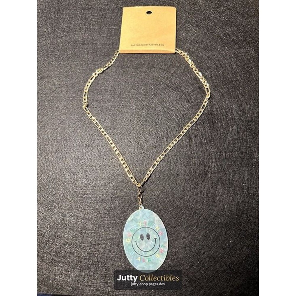 smiley face pendant necklace gold tone y2k enamel charm nwt